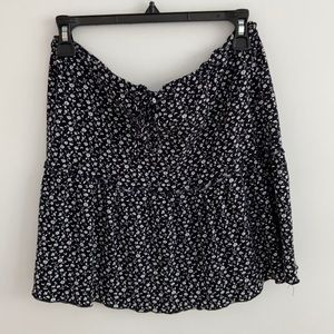 blue and white flower patterned skirt